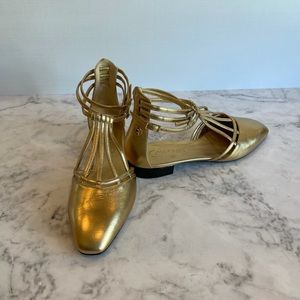 Chanel Laminated Gold Strappy Sandals